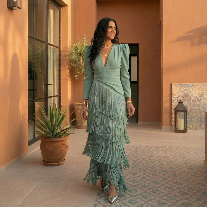 Clara · Rochie elegantă cu mâneci cu franjuri