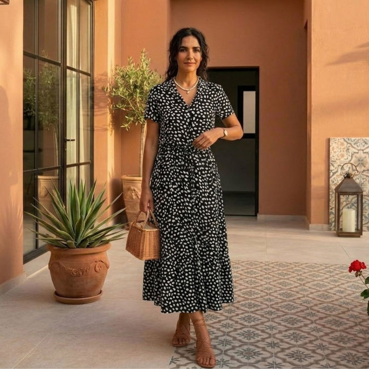 Gabriela | Rochie vintage cu imprimeu floral și mânecă scurtă