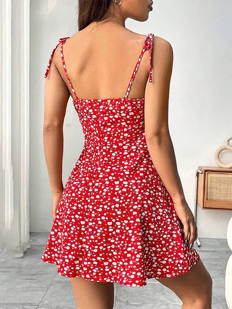 Lara | Rochie scurtă cu bretele subțiri și imprimeu floral