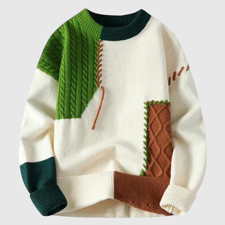 Jordán – Kötött pulóver patchwork mintával