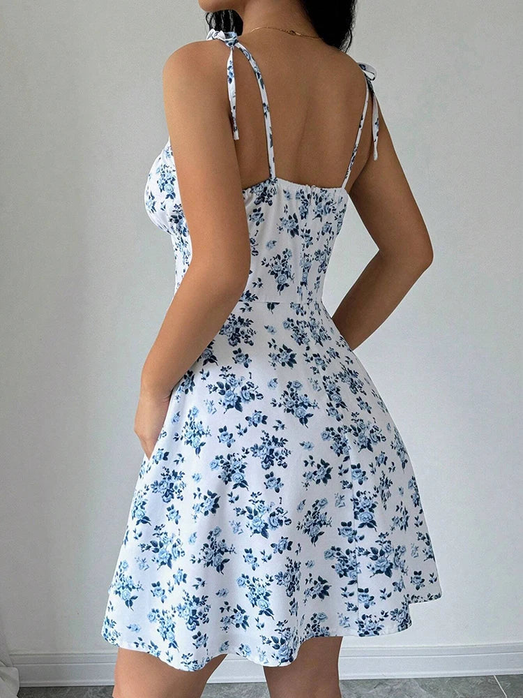 Lara | Rochie scurtă cu bretele subțiri și imprimeu floral