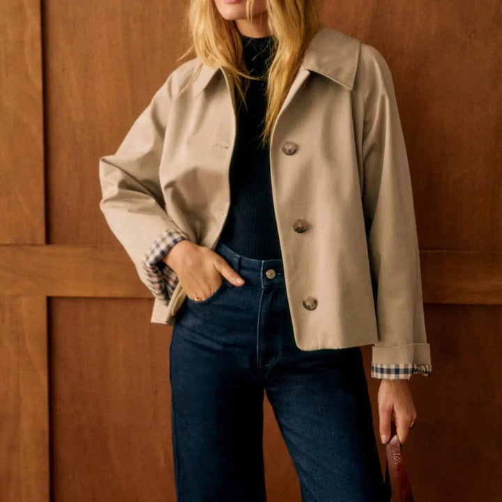 Plaid Turn-Down Trench Coat