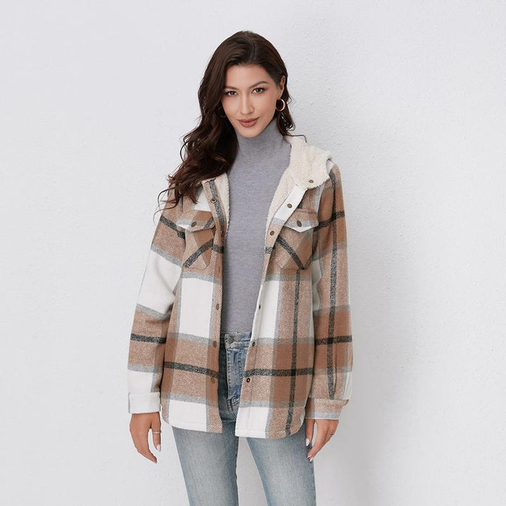 Amelia | Női kockás, kapucnis flaneldzseki